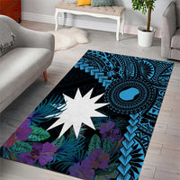 Blue Nauru Area Rug Naoero Map With Polynesian Tropical Flowers LT14 - Polynesian Pride