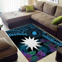 Blue Nauru Area Rug Naoero Map With Polynesian Tropical Flowers LT14 - Polynesian Pride