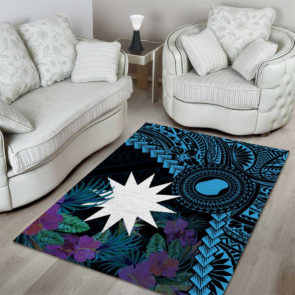 Blue Nauru Area Rug Naoero Map With Polynesian Tropical Flowers LT14 - Polynesian Pride