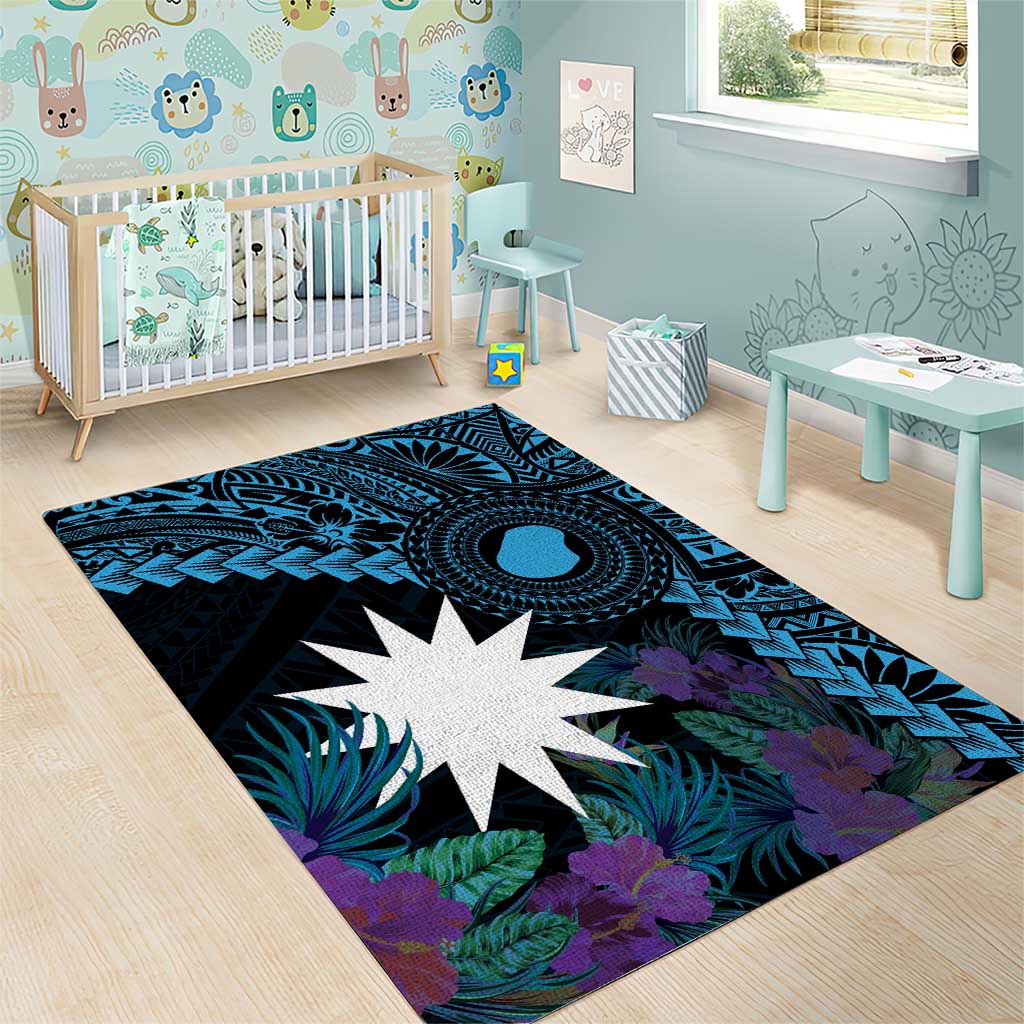 Blue Nauru Area Rug Naoero Map With Polynesian Tropical Flowers LT14 - Polynesian Pride