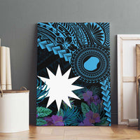Blue Nauru Canvas Wall Art Naoero Map With Polynesian Tropical Flowers LT14 - Polynesian Pride