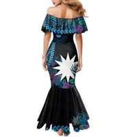 Blue Nauru Family Matching Mermaid Dress and Hawaiian Shirt Naoero Map With Polynesian Tropical Flowers LT14 - Polynesian Pride