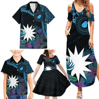 Blue Nauru Family Matching Summer Maxi Dress and Hawaiian Shirt Naoero Map With Polynesian Tropical Flowers LT14 - Polynesian Pride