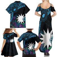 Blue Nauru Family Matching Summer Maxi Dress and Hawaiian Shirt Naoero Map With Polynesian Tropical Flowers LT14 - Polynesian Pride