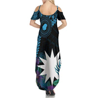 Blue Nauru Family Matching Summer Maxi Dress and Hawaiian Shirt Naoero Map With Polynesian Tropical Flowers LT14 - Polynesian Pride
