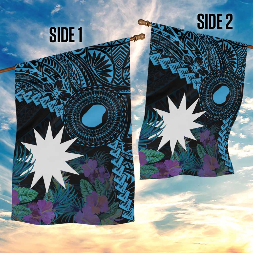 Blue Nauru Garden Flag Naoero Map With Polynesian Tropical Flowers LT14 - Polynesian Pride
