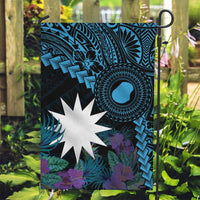 Blue Nauru Garden Flag Naoero Map With Polynesian Tropical Flowers LT14 Garden Flag Blue - Polynesian Pride