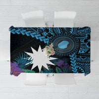 Blue Nauru Tablecloth Naoero Map With Polynesian Tropical Flowers