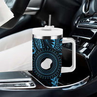 Blue Nauru Tumbler With Handle Naoero Map With Polynesian Tropical Flowers