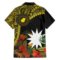 Gold Nauru Family Matching Long Sleeve Bodycon Dress and Hawaiian Shirt Naoero Map With Polynesian Tropical Flowers LT14 - Polynesian Pride