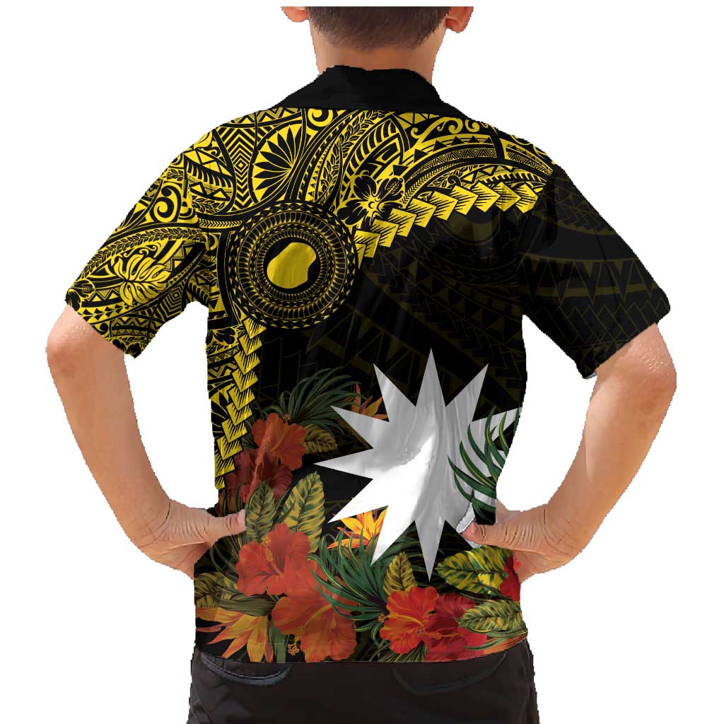 Gold Nauru Family Matching Mermaid Dress and Hawaiian Shirt Naoero Map With Polynesian Tropical Flowers LT14 - Polynesian Pride