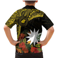 Gold Nauru Family Matching Mermaid Dress and Hawaiian Shirt Naoero Map With Polynesian Tropical Flowers LT14 - Polynesian Pride