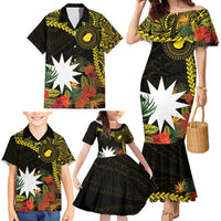 Gold Nauru Family Matching Mermaid Dress and Hawaiian Shirt Naoero Map With Polynesian Tropical Flowers LT14 - Polynesian Pride