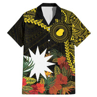 Gold Nauru Family Matching Mermaid Dress and Hawaiian Shirt Naoero Map With Polynesian Tropical Flowers LT14 Dad's Shirt - Short Sleeve Gold - Polynesian Pride