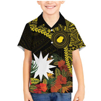 Gold Nauru Family Matching Mermaid Dress and Hawaiian Shirt Naoero Map With Polynesian Tropical Flowers LT14 Son's Shirt Gold - Polynesian Pride
