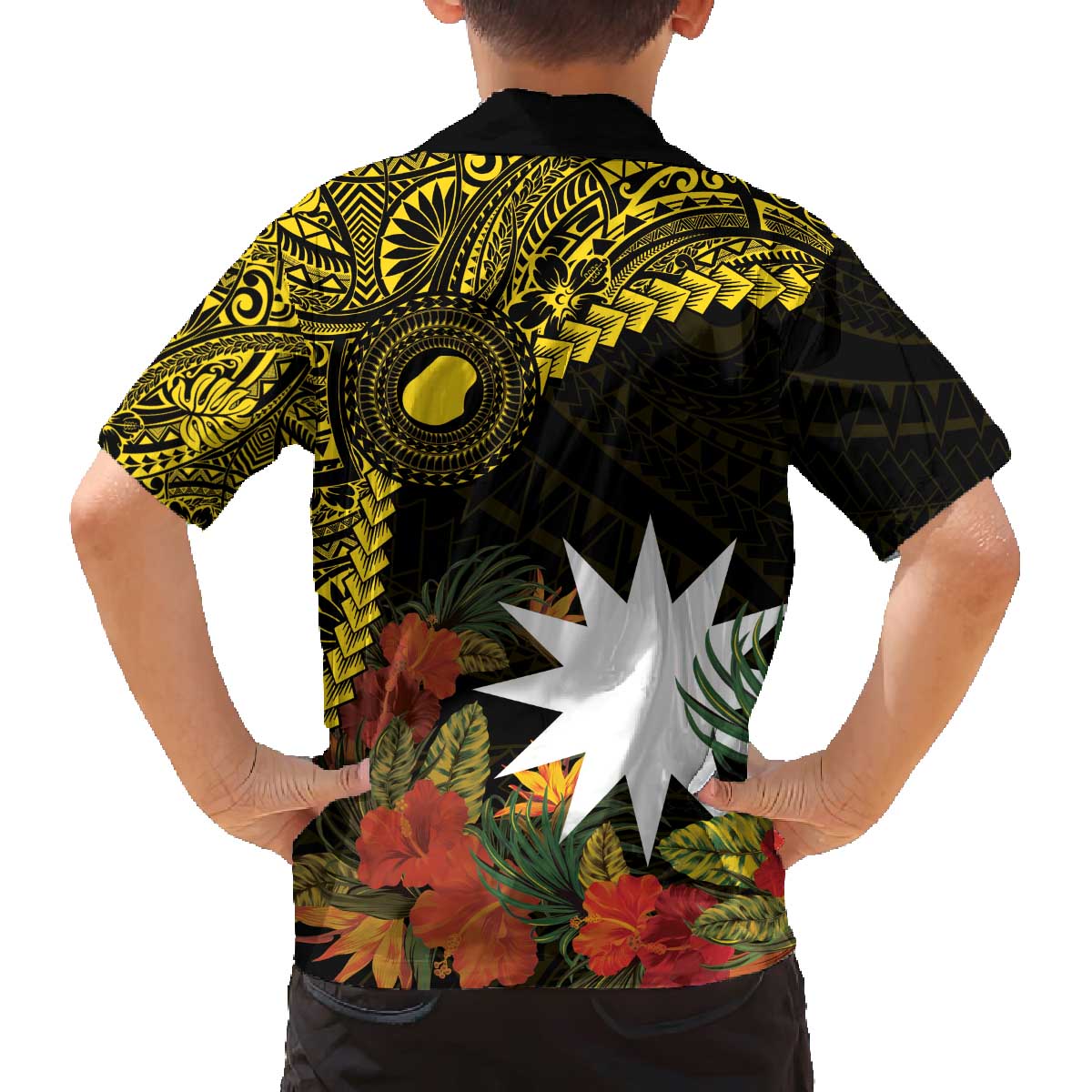 Gold Nauru Family Matching Puletasi and Hawaiian Shirt Naoero Map With Polynesian Tropical Flowers LT14 - Polynesian Pride
