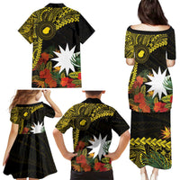 Gold Nauru Family Matching Puletasi and Hawaiian Shirt Naoero Map With Polynesian Tropical Flowers LT14 - Polynesian Pride
