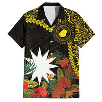 Gold Nauru Family Matching Summer Maxi Dress and Hawaiian Shirt Naoero Map With Polynesian Tropical Flowers LT14 Dad's Shirt - Short Sleeve Gold - Polynesian Pride
