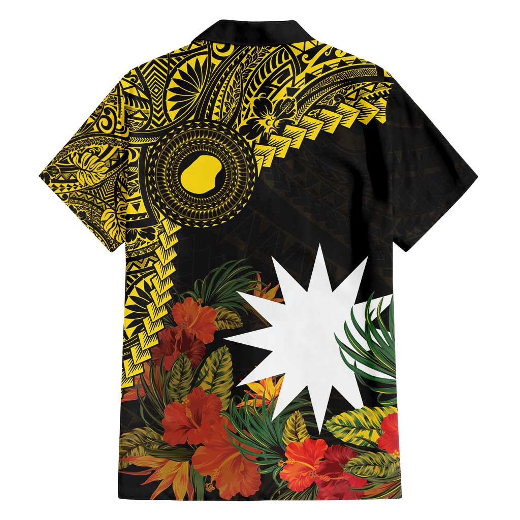 Gold Nauru Family Matching Summer Maxi Dress and Hawaiian Shirt Naoero Map With Polynesian Tropical Flowers LT14 - Polynesian Pride