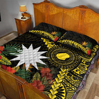 Gold Nauru Quilt Bed Set Naoero Map With Polynesian Tropical Flowers LT14 - Polynesian Pride
