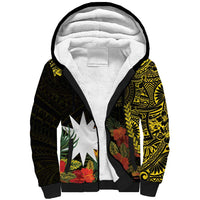 Gold Nauru Sherpa Hoodie Naoero Map With Polynesian Tropical Flowers LT14 Unisex Gold - Polynesian Pride