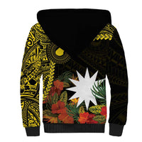 Gold Nauru Sherpa Hoodie Naoero Map With Polynesian Tropical Flowers LT14 - Polynesian Pride