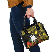 Gold Nauru Shoulder Handbag Naoero Map With Polynesian Tropical Flowers LT14 - Polynesian Pride