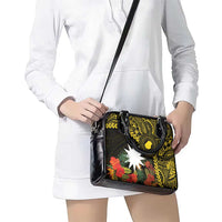 Gold Nauru Shoulder Handbag Naoero Map With Polynesian Tropical Flowers LT14 - Polynesian Pride