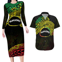 Personalised Nukuoro Atoll Couples Matching Long Sleeve Bodycon Dress and Hawaiian Shirt Polynesian Tattoo Curves Reggae Version LT14 Reggae - Polynesian Pride