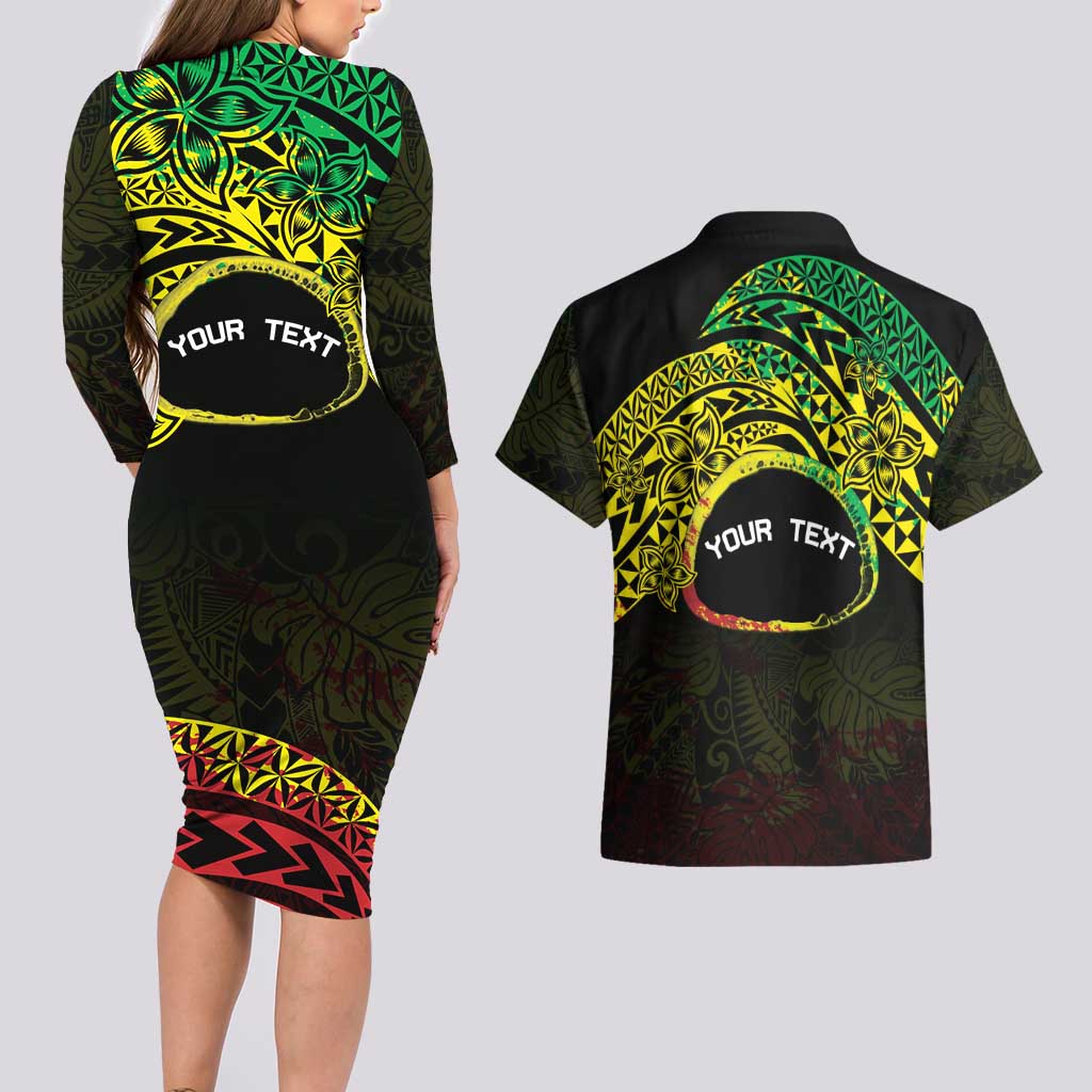 Personalised Nukuoro Atoll Couples Matching Long Sleeve Bodycon Dress and Hawaiian Shirt Polynesian Tattoo Curves Reggae Version LT14 - Polynesian Pride