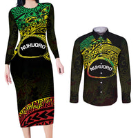 Personalised Nukuoro Atoll Couples Matching Long Sleeve Bodycon Dress and Long Sleeve Button Shirt Polynesian Tattoo Curves Reggae Version LT14 Reggae - Polynesian Pride