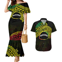 Personalised Nukuoro Atoll Couples Matching Mermaid Dress and Hawaiian Shirt Polynesian Tattoo Curves Reggae Version LT14 Reggae - Polynesian Pride