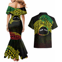 Personalised Nukuoro Atoll Couples Matching Mermaid Dress and Hawaiian Shirt Polynesian Tattoo Curves Reggae Version LT14 - Polynesian Pride