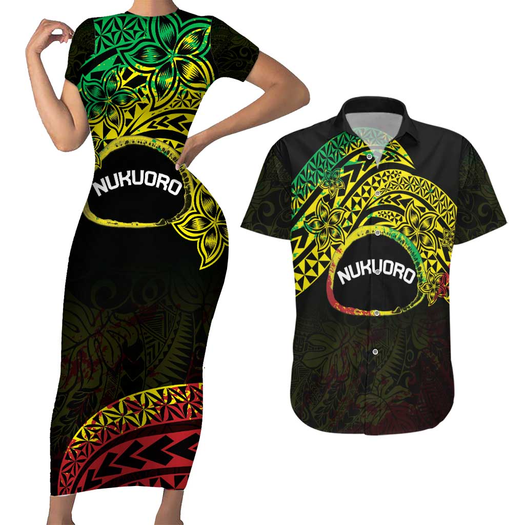 Personalised Nukuoro Atoll Couples Matching Short Sleeve Bodycon Dress and Hawaiian Shirt Polynesian Tattoo Curves Reggae Version LT14 Reggae - Polynesian Pride
