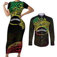 Personalised Nukuoro Atoll Couples Matching Short Sleeve Bodycon Dress and Long Sleeve Button Shirt Polynesian Tattoo Curves Reggae Version LT14 Reggae - Polynesian Pride