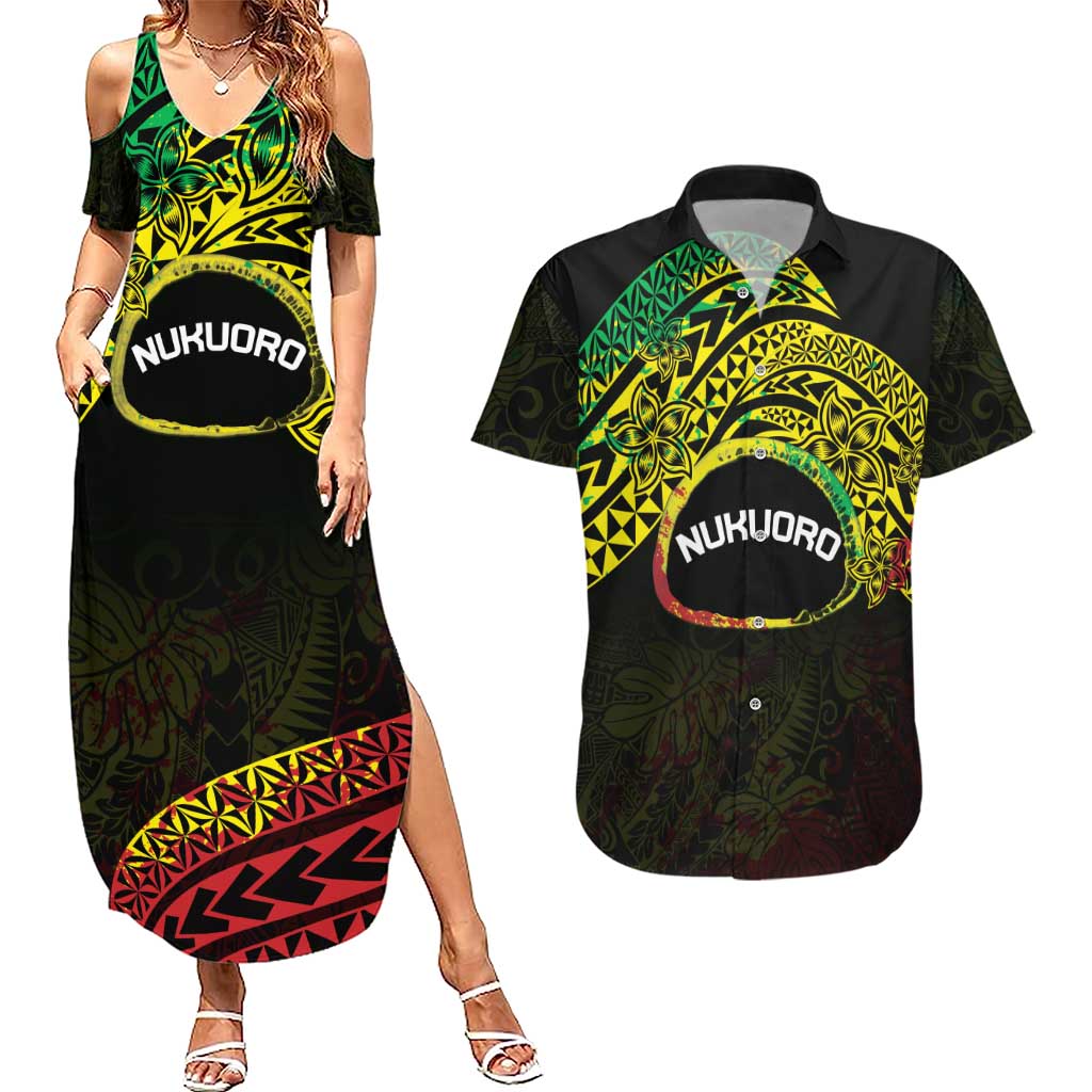 Personalised Nukuoro Atoll Couples Matching Summer Maxi Dress and Hawaiian Shirt Polynesian Tattoo Curves Reggae Version LT14 Reggae - Polynesian Pride
