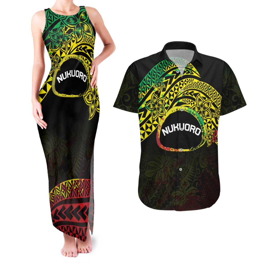 Personalised Nukuoro Atoll Couples Matching Tank Maxi Dress and Hawaiian Shirt Polynesian Tattoo Curves Reggae Version LT14 Reggae - Polynesian Pride