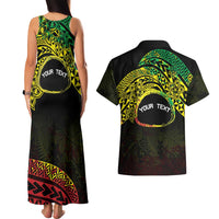 Personalised Nukuoro Atoll Couples Matching Tank Maxi Dress and Hawaiian Shirt Polynesian Tattoo Curves Reggae Version LT14 - Polynesian Pride
