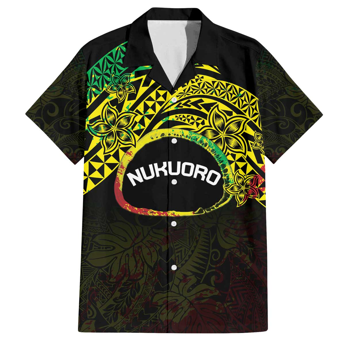 Personalised Nukuoro Atoll Family Matching Off The Shoulder Long Sleeve Dress and Hawaiian Shirt Polynesian Tattoo Curves Reggae Version LT14 Dad's Shirt - Short Sleeve Reggae - Polynesian Pride