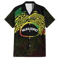 Personalised Nukuoro Atoll Family Matching Off The Shoulder Long Sleeve Dress and Hawaiian Shirt Polynesian Tattoo Curves Reggae Version LT14 Dad's Shirt - Short Sleeve Reggae - Polynesian Pride