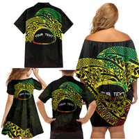 Personalised Nukuoro Atoll Family Matching Off Shoulder Short Dress and Hawaiian Shirt Polynesian Tattoo Curves Reggae Version LT14 - Polynesian Pride