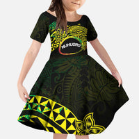 Personalised Nukuoro Atoll Family Matching Puletasi and Hawaiian Shirt Polynesian Tattoo Curves Reggae Version LT14 Daughter's Dress Reggae - Polynesian Pride