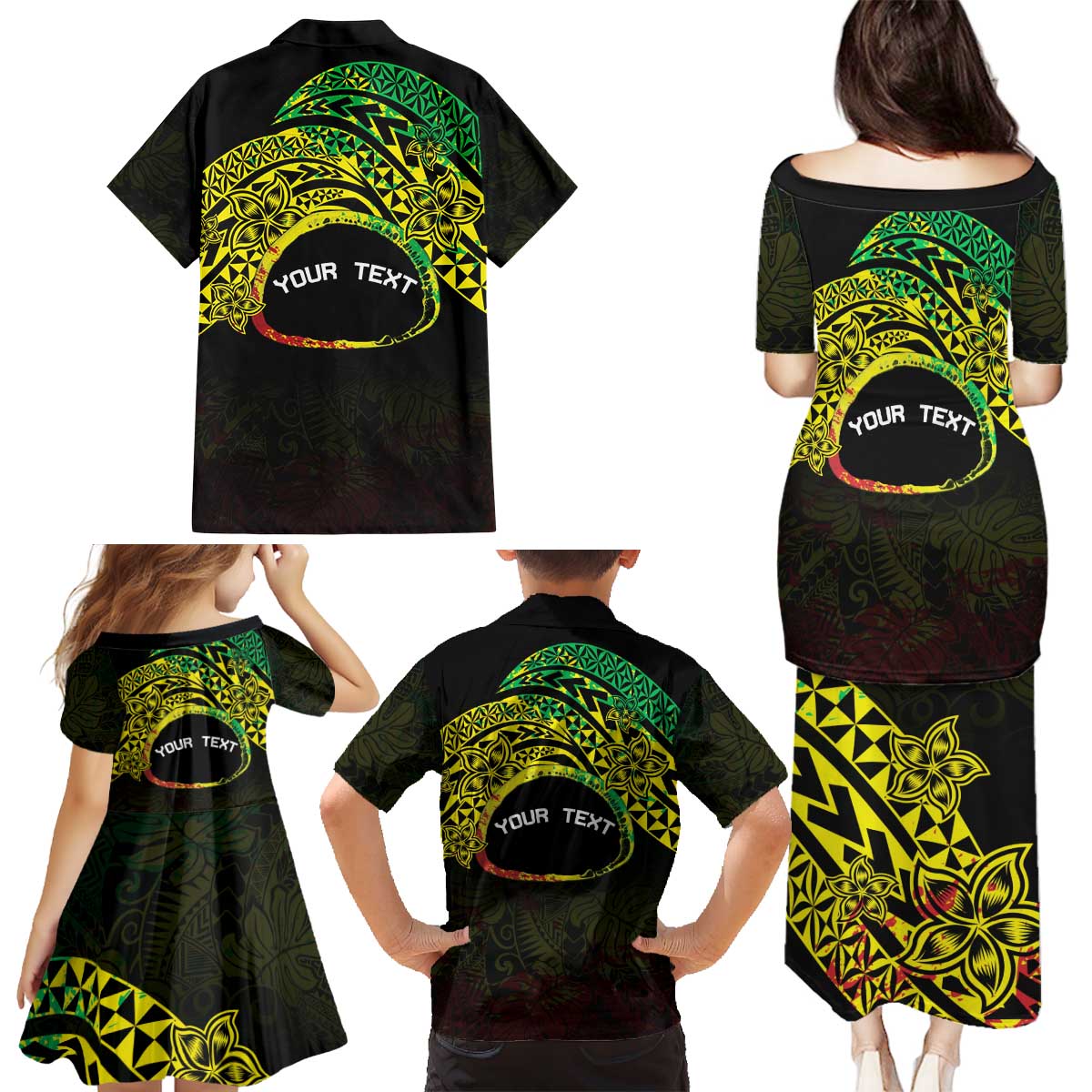 Personalised Nukuoro Atoll Family Matching Puletasi and Hawaiian Shirt Polynesian Tattoo Curves Reggae Version LT14 - Polynesian Pride