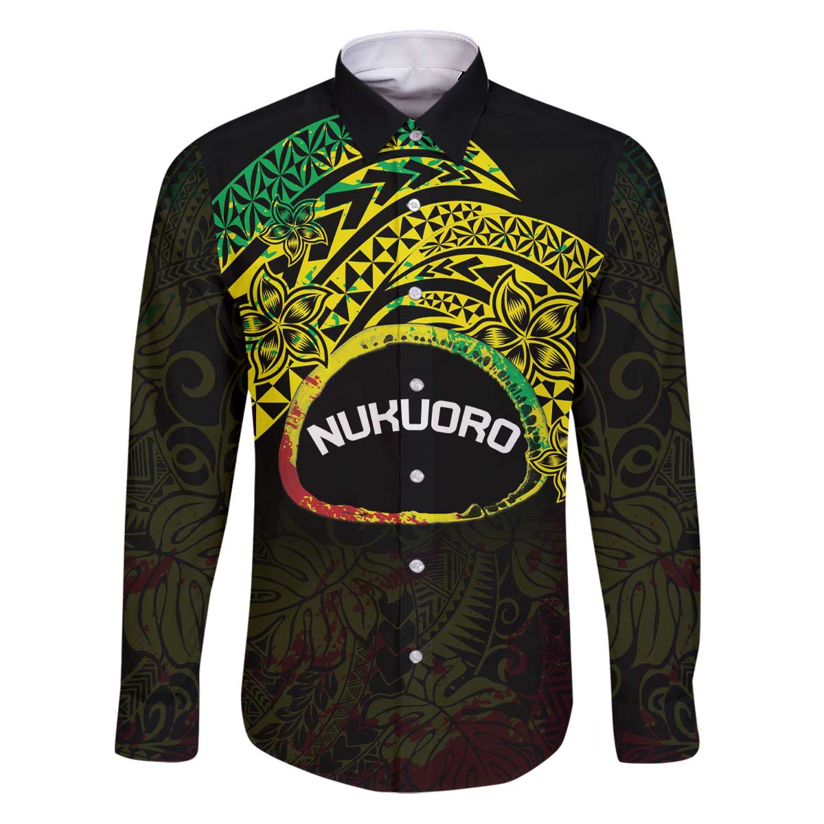 Personalised Nukuoro Atoll Family Matching Puletasi and Hawaiian Shirt Polynesian Tattoo Curves Reggae Version LT14 Dad's Shirt - Long Sleeve Reggae - Polynesian Pride