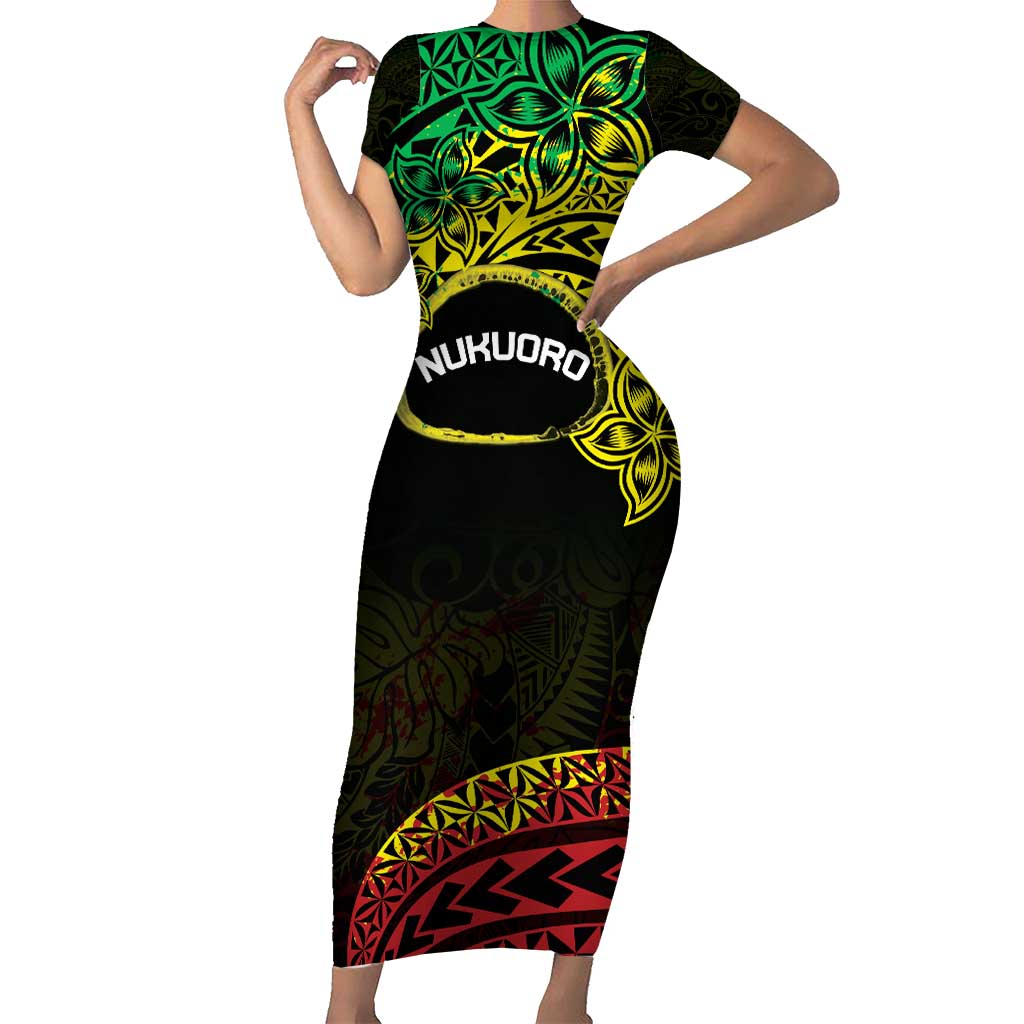 Personalised Nukuoro Atoll Family Matching Short Sleeve Bodycon Dress and Hawaiian Shirt Polynesian Tattoo Curves Reggae Version LT14 Mom's Dress Reggae - Polynesian Pride