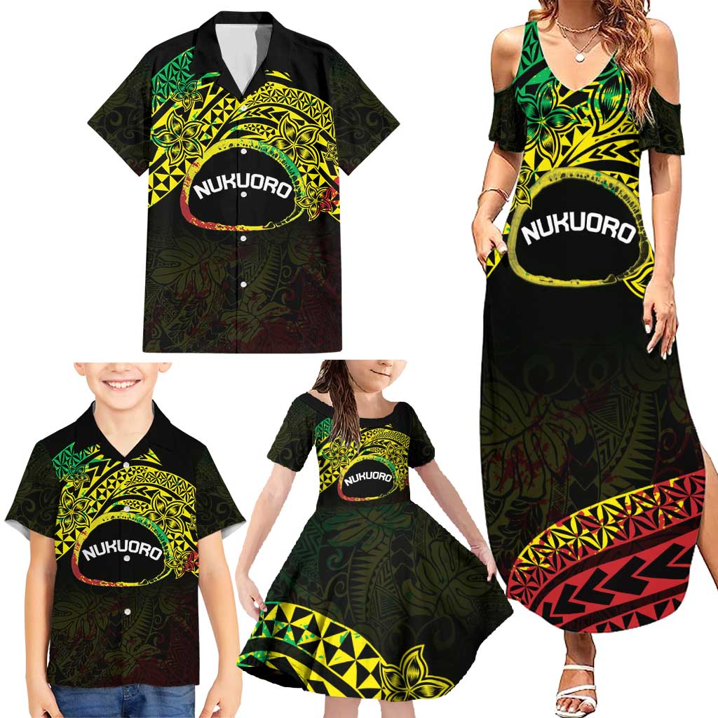 Personalised Nukuoro Atoll Family Matching Summer Maxi Dress and Hawaiian Shirt Polynesian Tattoo Curves Reggae Version LT14 - Polynesian Pride