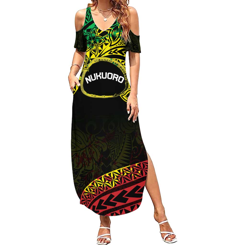 Personalised Nukuoro Atoll Family Matching Summer Maxi Dress and Hawaiian Shirt Polynesian Tattoo Curves Reggae Version LT14 Mom's Dress Reggae - Polynesian Pride