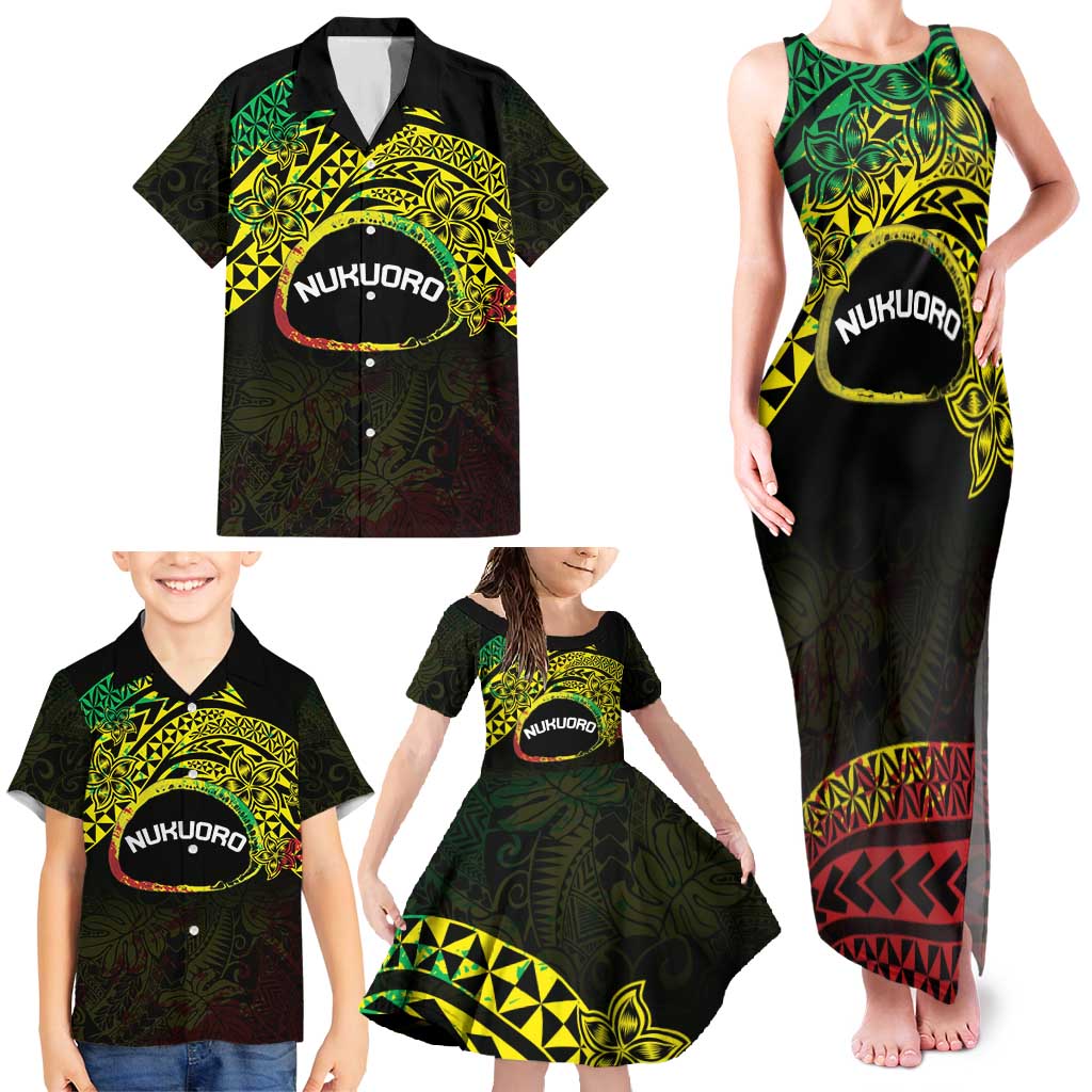 Personalised Nukuoro Atoll Family Matching Tank Maxi Dress and Hawaiian Shirt Polynesian Tattoo Curves Reggae Version LT14 - Polynesian Pride