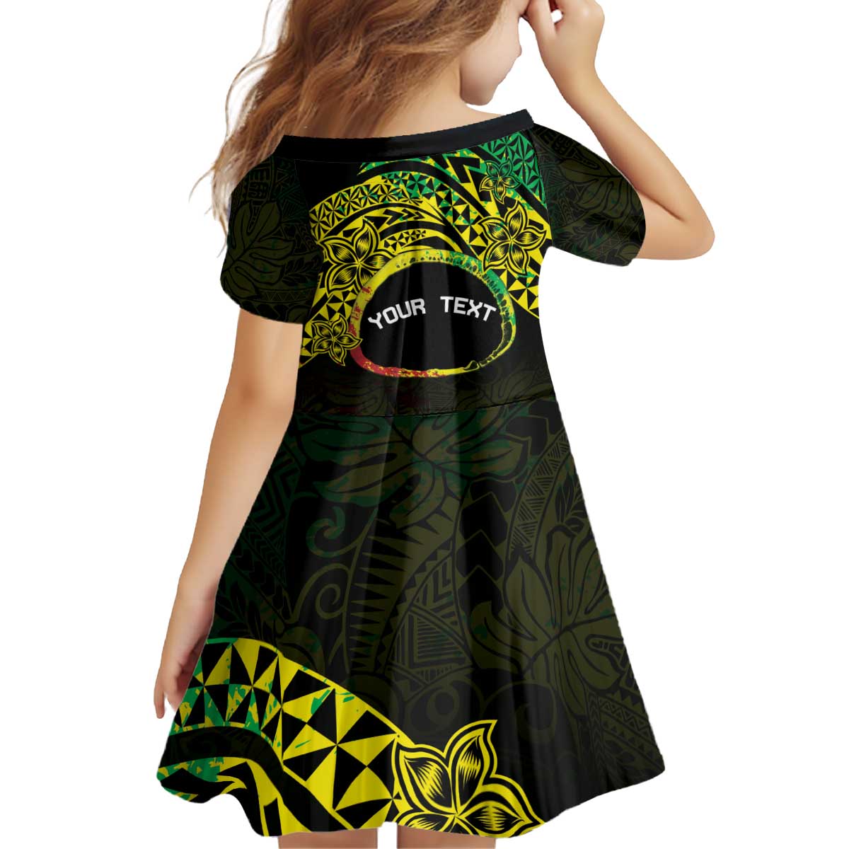 Personalised Nukuoro Atoll Kid Short Sleeve Dress Polynesian Tattoo Curves Reggae Version