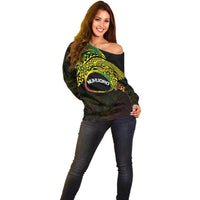 Personalised Nukuoro Atoll Off Shoulder Sweater Polynesian Tattoo Curves Reggae Version LT14 - Polynesian Pride